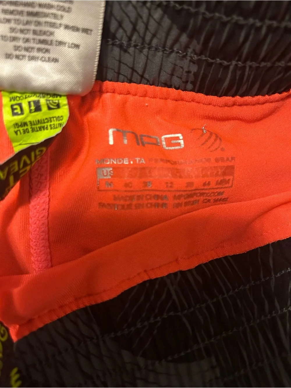 MPG Black Patterned Athletic Shorts with Coral Liner